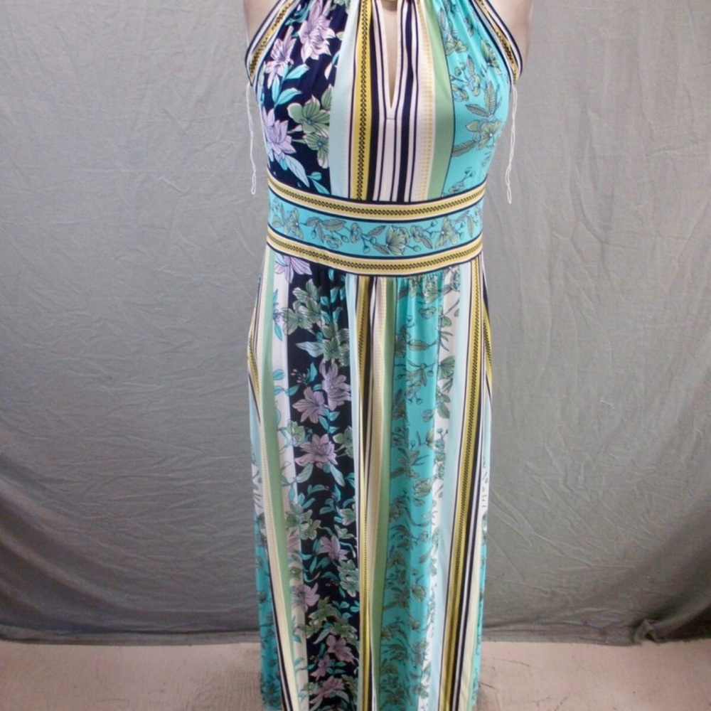 NWT Multicolor Striped Halter Maxi Dress MSRP $79 sz LARGE